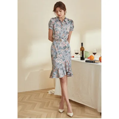 Custom Elegant Short Sleeve Chiffon Fishtail Dress