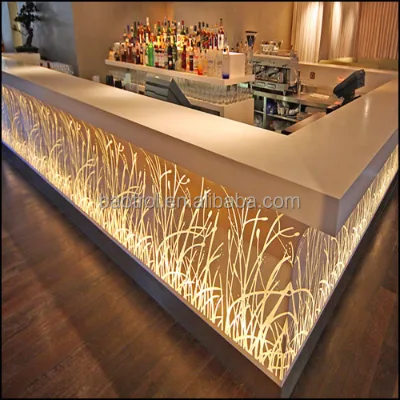 L Shape bar Top Led Light bar Counter,solid Surface Commercial bar Counters Design