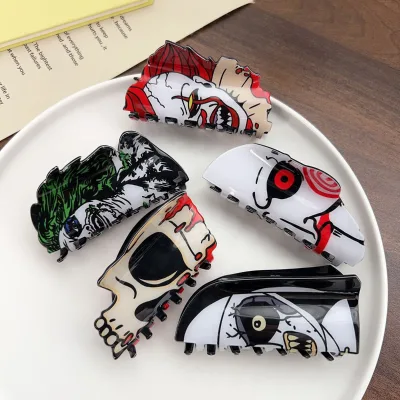 Halloween Large Hair Claw Clips Clown Skull Hair Clips Horror Hair Claws Terror Mask Ghost Face Hair Claw Clip