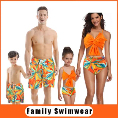 Quality Swimwear Fashion Print Ladies Girls Bikini Men Boys swim trunks Matching Family Outfits Family Swimsuit