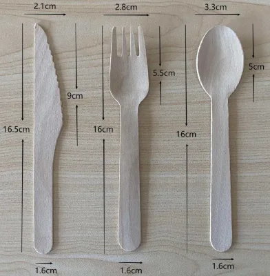 Wood Forks and Knifes With a Napkin Included 160mm Fork Spoon 165mm Knife Wooden
