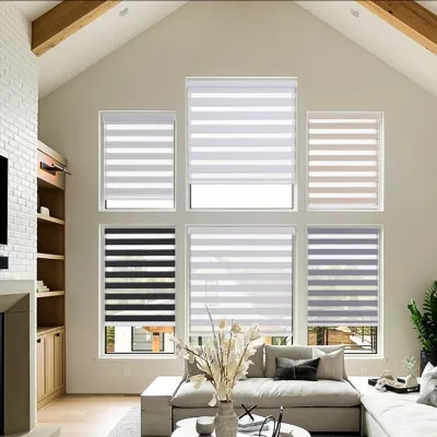 Modern Blackout Motorized zebra Roller Shades Blinds Smart Home Compatible  Alexa Enabled for Conference Room