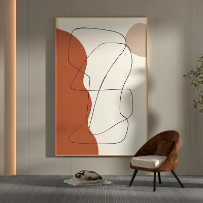 100% Hand-painted Modern Living Room Color Block Line Decorative Wall Nordic Wall Art Oil Paintings