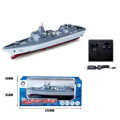 High Speed Rechargeable Mini RC Destroyer Boat 2.4G Water Resistant Racing Toy for Kids Summer Pool Play