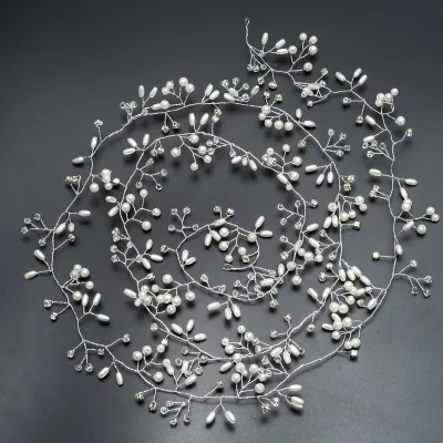 Bridal Silver Extra Long Pearl and Crystal Beads Bridal Hair Vine Wedding Head Piece Headband Hair Jewelry Hair Accessories