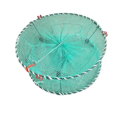 Aquaculture Trap PE Net Plastic Coated Dipped Stainless Steel Frame Folding Fishing Trap for Crab Shrimp Lobster Nets Spring