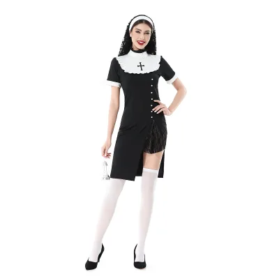 Newest Halloween Adult Sexy Nun Costume with Cross Carnival Cosplay Performance Outfit
