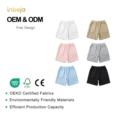 Summer Daily Wear Eco-Friendly Breathable Unisex Polyester/Cotton Knit Shorts Solid Colors Side Pockets Baby Kids Outdoor Casual