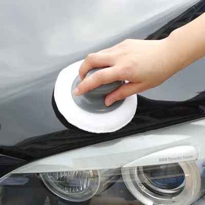 Microfiber Round Sponge Wax Foam Applicator with Handle for Car Hand Polish Scouring Pads & Brush Polishing Cleaning Foam