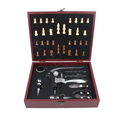 Ddp Shipment Cork Screw Wine Bottle Corkscrew and Pourer Kit Wooden Gift Set Wine Accessories Set With Opener