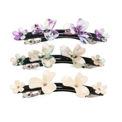 French Barrette Clip Flower Inlay Rhinestones Design Women Hair Accessories Acetate Ponytail Clip Hair Barrette