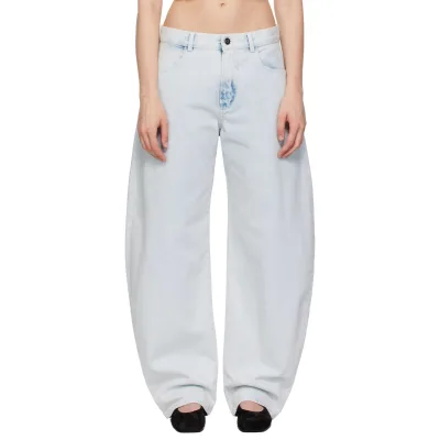 Custom Straight Loose Fit Low Waist Women Denim Jeans Light Blue Wholesale Scimitar with Belt