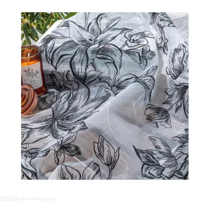 New Style Women Clothing With Lily Flower Organza Embroidery Fabric Wedding Dress Retro Lace Embroidered Fabric for Women Dress