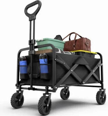 Heavy Duty Metal Frame Adjustable Handle Collapsible  Wagon Cart Folding Utility Wagon Perfect for Garden & Beach