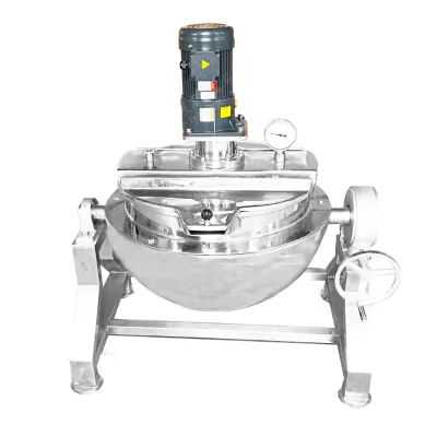 Tilting Gas Fired Jacketed Kettle with Mixer & Pressure Gauge Food Grade Stainless Steel Cooking Pot Meat Processing Farm Use
