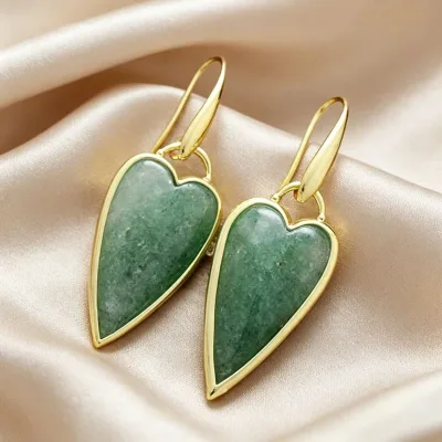Hot Selling Earring Accessories New Simple and High-quality Natural Stone Heart Crystal tiger Eye Pendant Earrings