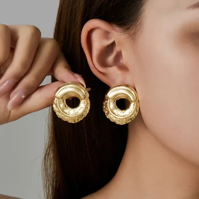 High Quality Stainless Steel Pleated Hammered Textured Stud Earrings Vintage Chandelier Magnificent Vintage Chandelier Earrings