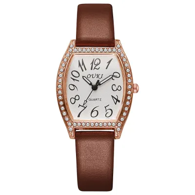 Fashion Retro Arabic Dial Casual Watches Irregular Leather Strap Fashionable Clock Quartz Wristwatch for Women Gift