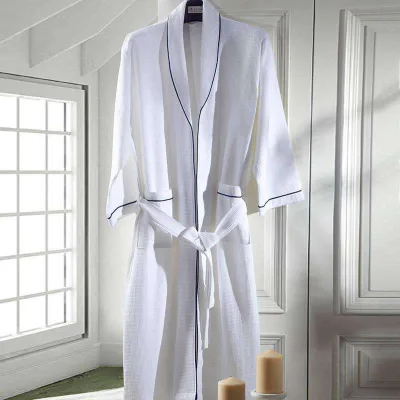 High Quality Blue Cotton Waffle Bathrobes Plus Size Mr and Mrs Design Hotel Style Woven Technics for Men and Women