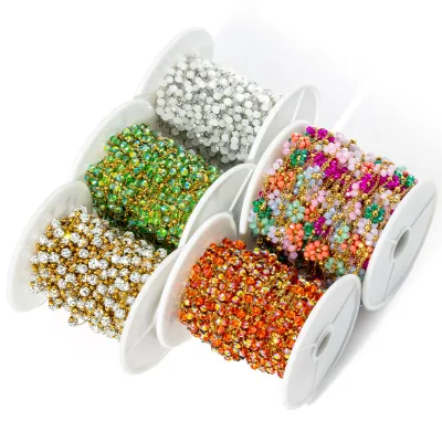 Wholesale Stone Copper Steel Chain Muti-color Crystal Beaded Chains Link for DIY Jewelry Making Necklace Bracelet Findings