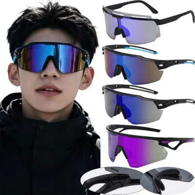 2026 New High-End Iridescent Coated Motion Mirror Sunglasses Men Women Outdoor Hiking Cycling Goggles Windproof