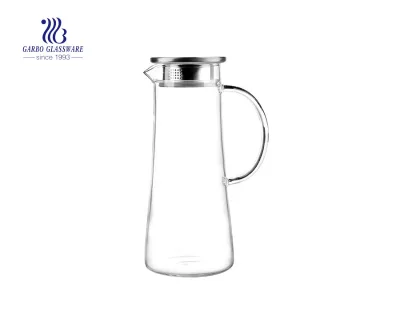 1.5 Liter Handmade Customize Popular Glass Pitchers with 304 Stainless Lid Glass Kettle Water Carafe Borosilicate Glass Carafe