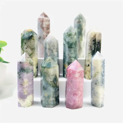 Hot sale high quality symbiotic tourmaline crystal tower carvings polished green pink tourmaline crystal points for fengshui