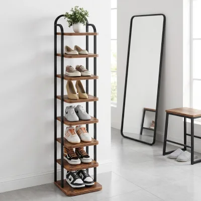 Dripex Vertical Shoe Rack 8-Tier Narrow Metal Adjustable Space-Saving Floor Mount Vintage Design Home Furniture for Living Room