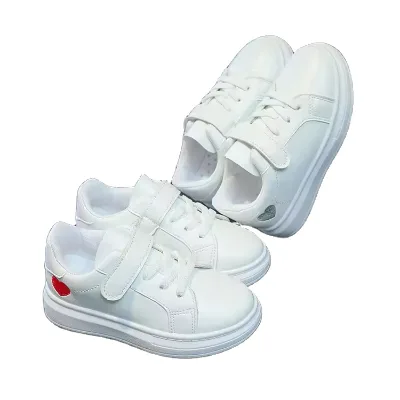 Kids Casual Sneakers PU Red Heart Girls Boys Outdoor Sport Running Soft Sneakers Little Kids Toddler White Walking Shoes