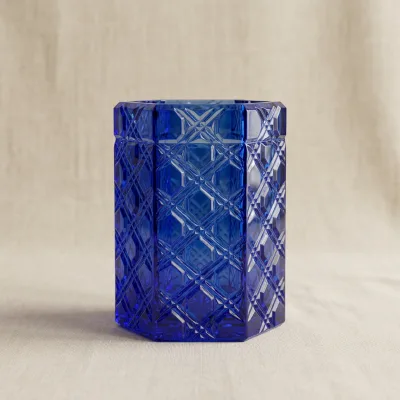 Vintage Diamond Cut Octagonal Glass Jar With Lid Colored Crystal Jewelry Storage Canister Home Tabletop Decor Gift