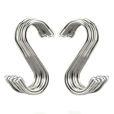 Erade SH-04 Durable Reusable Stainless Steel S Shaped Hanger Hooks with Safety Cap for Kitchen Door and Wall Hanging