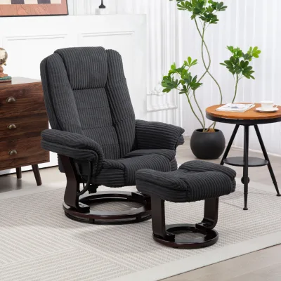 CSON Modern European TV Recliner with Massage Foam-Filled Microfiber Fabric Metal Frame-Relax Swivel Leisure Chair with Ottoman