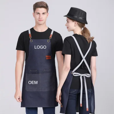 Black High Quality Canvas Demin Custom Print Embroiled logo Sallon Coffee Barista Aprons for Kitchen Cook Chef Tablier Cuisine