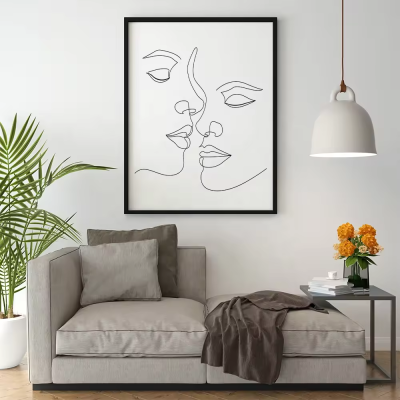 Figure Line Simple Style Canvas Abstract Face Portrait Wall Painting for Interior Decoration