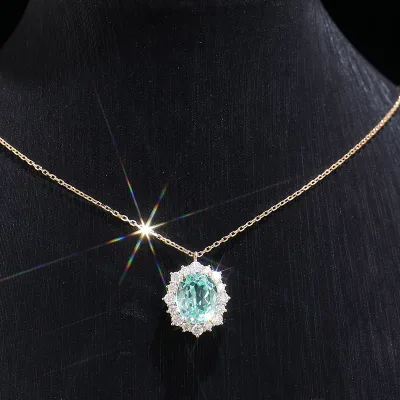 Necklace 14K Gold Jewelry Lab Grown Sapphire Oval Cut Custom Real Gold Vintage Lab Grown Diamond Jewelry Necklace for Women