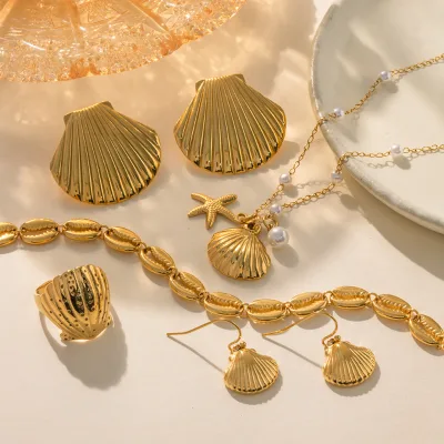 2025 Wholesale Summer Beach Holidays Europe and Americaelets Ocean Element Shell Starfish Pearl Stainless Steel Jewelry Sets