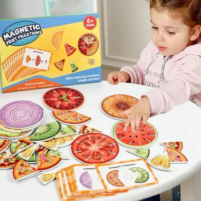 Non-toxic EVA Magnetic Fraction Food Magnets Pizza Bread Cut Into Fractions Math Cognition Fridge Whiteboard Magnet Toy for Kids