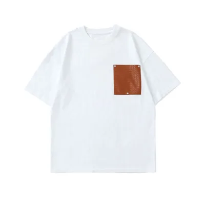 Casual Knitted Round Neck T-shirt Patch Pocket Men Summer White Loose Men's T-shirt