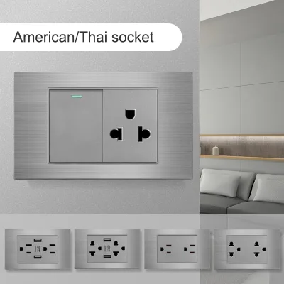 Thai Standard High-end Aluminum Panel Light Socket with Electric Wall Switch 16A 250V Residential Use