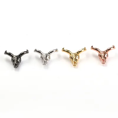 High Quality Metal Cattle Head Spacer Beads Brass Micro Pave Cz Zircon Charm Beads for Jewelry Bracelet Diy