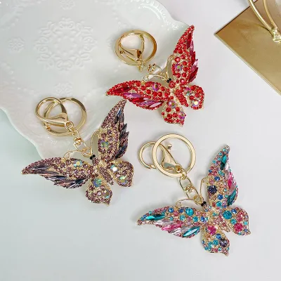 Vintage New Style Crystal Rhinestone butterfly Keychain, Fashionable Animal and Insect Keychain Pendant, Creative Small Gift