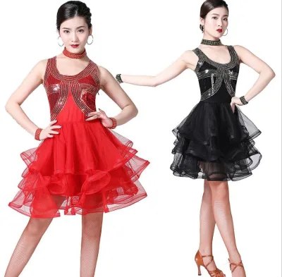 Hot Sale Sexy Sleeveless Slim High Waist Latin Dance Competition Tutu Dress Only