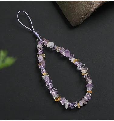 Natural Crystal Craft e Lanyards Wrist Straps Stone Beaded Chain Citrine stone Cellphone Anti-Lost Hanging Charm