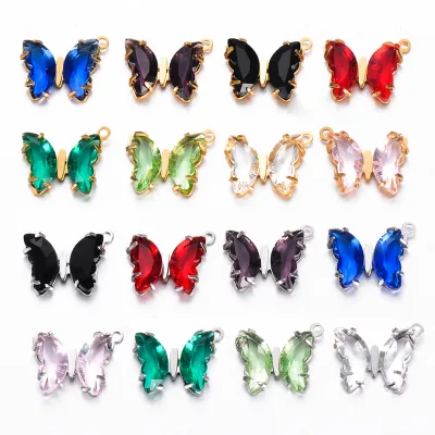 Stainless Steel Inlaid with Zircon Crystal Three-dimensional Color butterfly Pendant