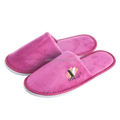 Custom Made High Quality Standard Size Bulk Eva Sole 5 mm Terry Cloth Disposable Hotel Slippers Color Pink for Women