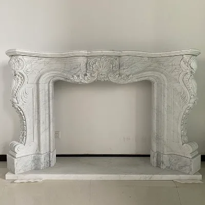 Home Use Indoor White Carrara Marble Hand Carved Marble Fireplace Frame