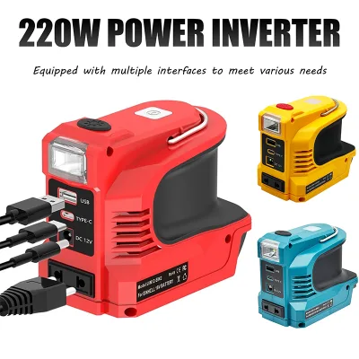 Inverter Converter 220W Power Inverter for Makitay/Boschy/y/Milwaukeey 18V Li-ion Battery With LED Light Power Station