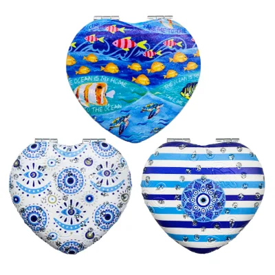 Wholesale Custom logo Leather Glitter Double Sided Makeup Pocket Mirror Cute Heart Pocket Mirror