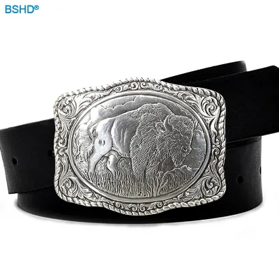 Custom Usa Logo Vintage Fan-Shaped Buckle Luxury Buffalo Silver-plated Man Metal Zinc Alloy Rectangular Belt Buckles