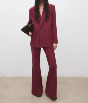 Fashion Women Blazer Trouser Set Chic Double Breasted Jacket Flare Leg Pants Modern Ladies Two Piece Suit